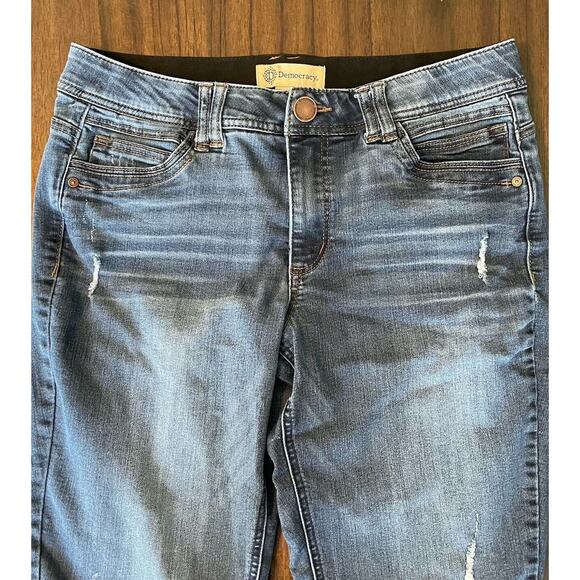 Democracy Ab Technology Jeans Womens 12 Blue Straight Leg Distressed Mid Rise - Picture 2 of 12